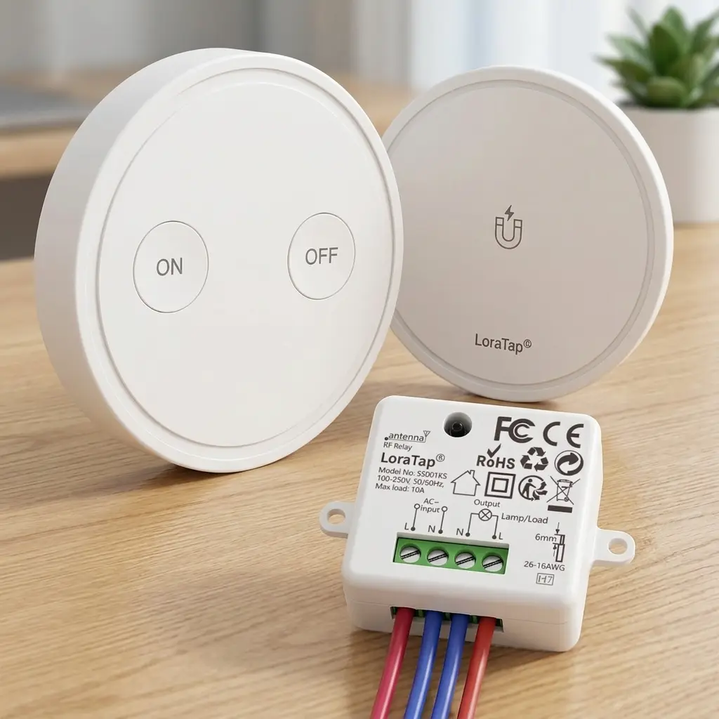 LoraTap Wireless Light Switch Kit, RF 868MHz Remote Control Relay Switch with Magnetic Holder (Up to 200m Range)