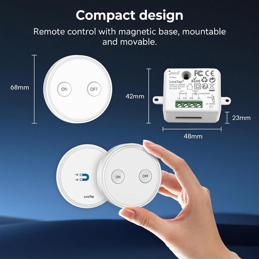 LoraTap Wireless Light Switch Kit, RF 868MHz Remote Control Relay Switch with Magnetic Holder (Up to 200m Range) 7