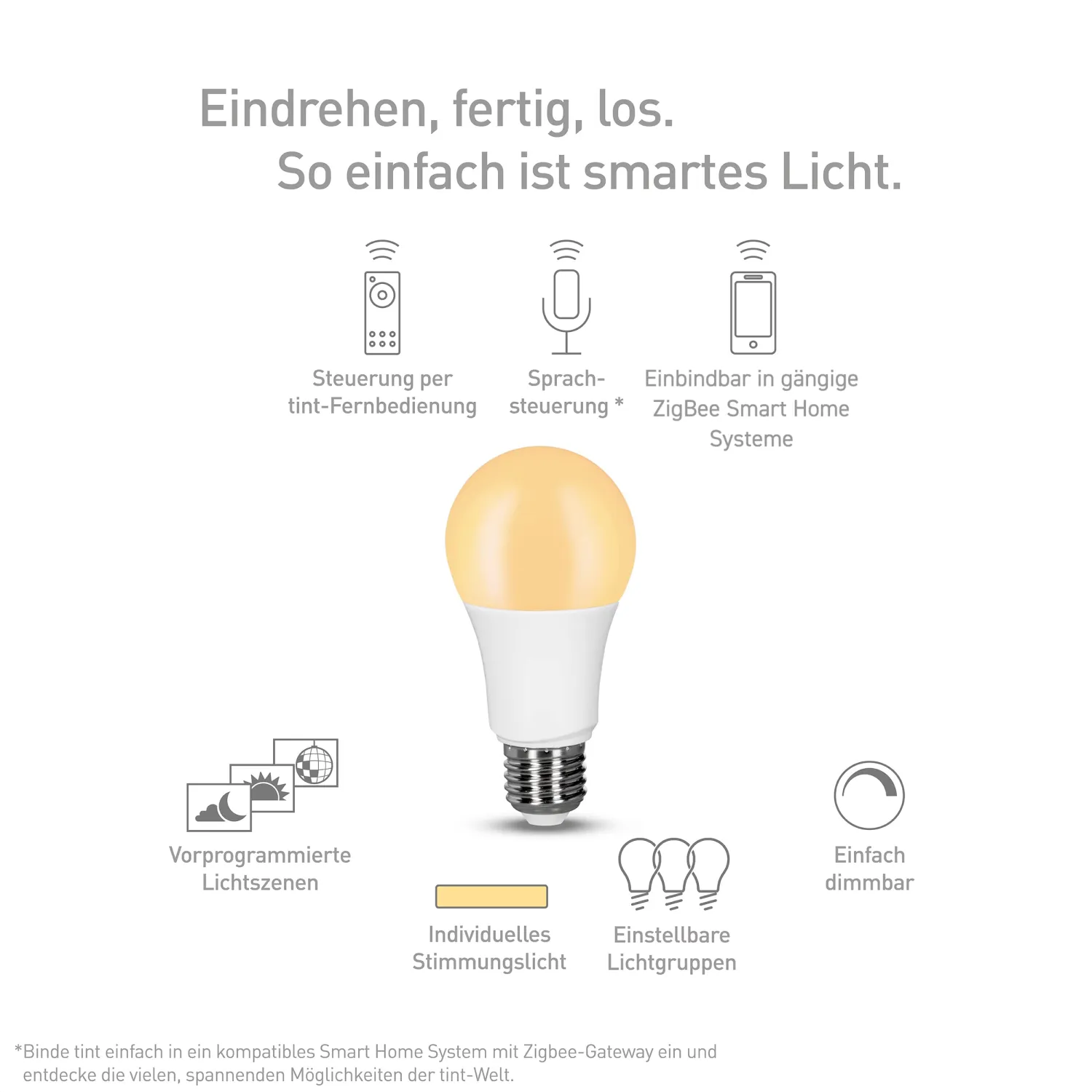 Tint by Müller-Licht Smart LED Bulb, E27, Dimmable Warm White, Zigbee Compatible 2