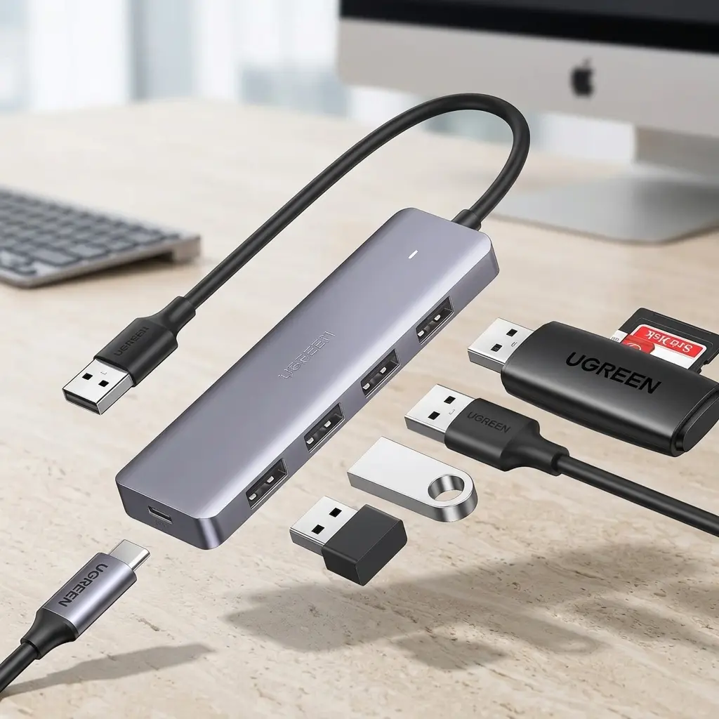UGREEN 4-Port USB 3.0 Data Hub with USB-C Power Port (15cm) 50985