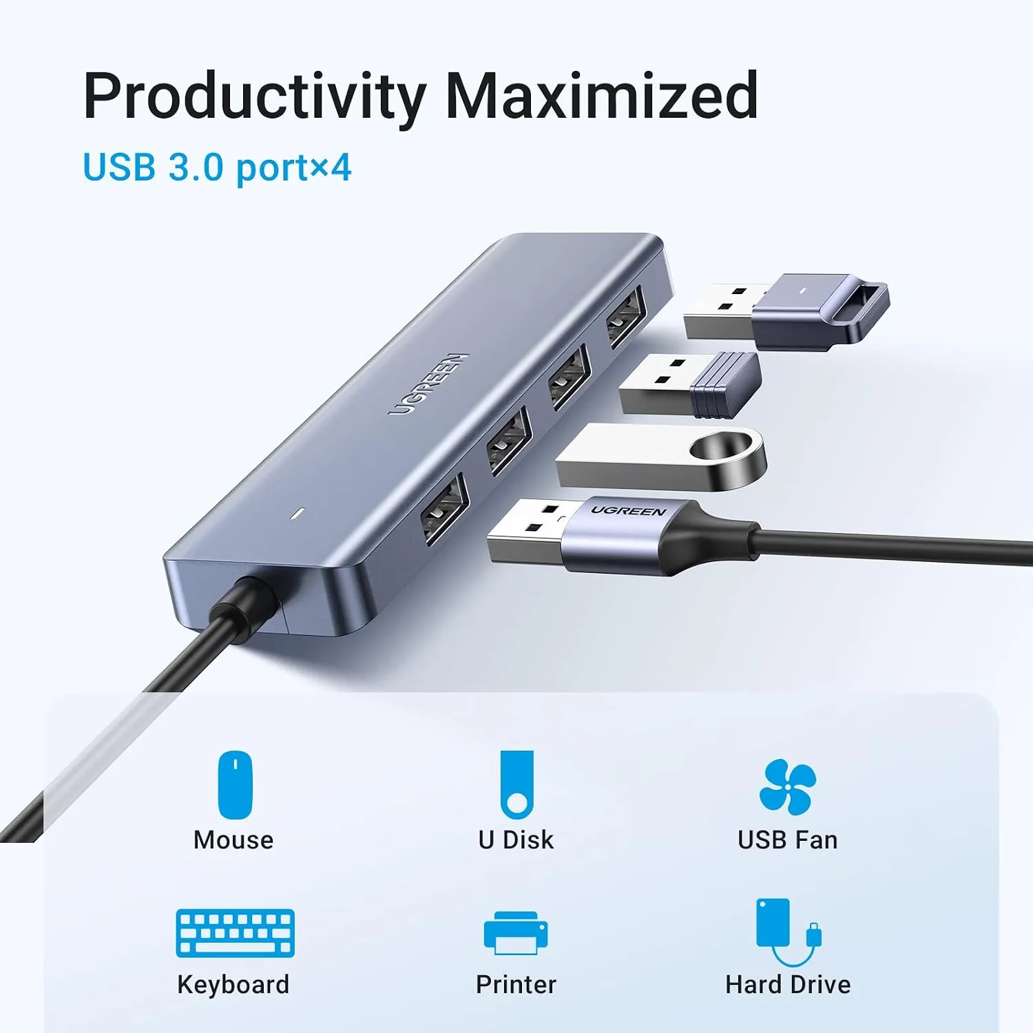 UGREEN USB-C to 4-Port USB 3.0 Hub with Power Delivery - Aluminum 70336 2