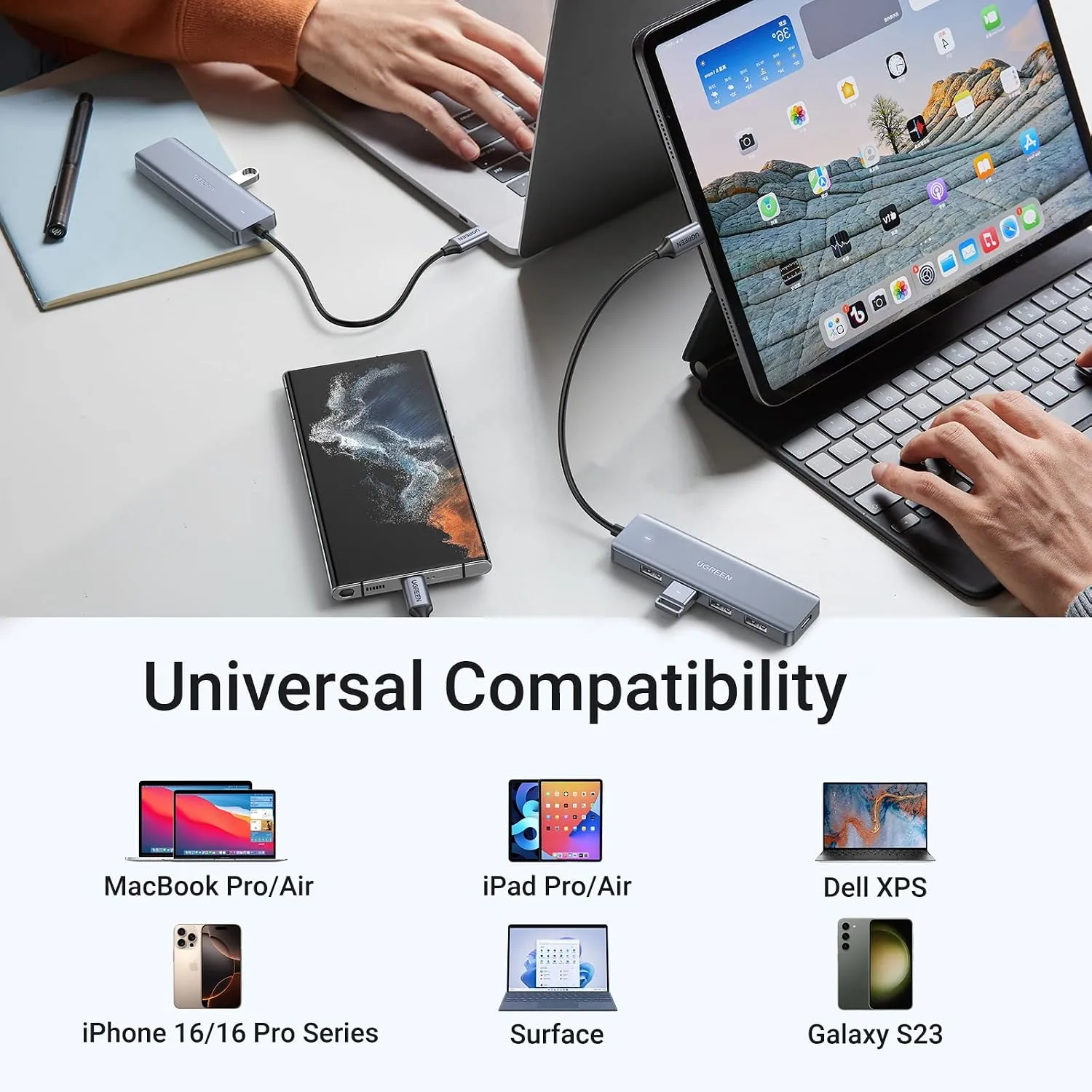 UGREEN USB-C to 4-Port USB 3.0 Hub with Power Delivery - Aluminum 70336 7