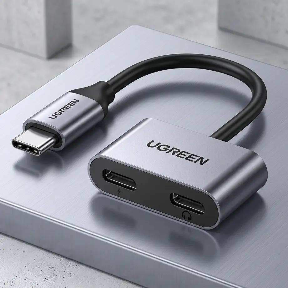  UGREEN 2-in-1 USB-C to Dual USB-C Adapter with 60W PD Fast Charging - Grey 60165