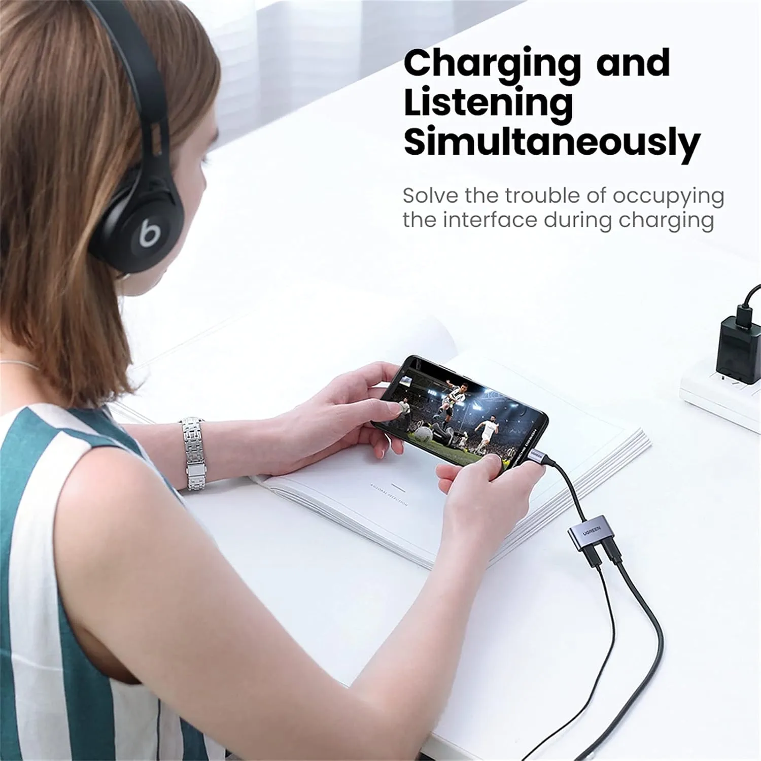 UGREEN 2-in-1 USB-C to Dual USB-C Adapter with 60W PD Fast Charging - Grey 60165 2