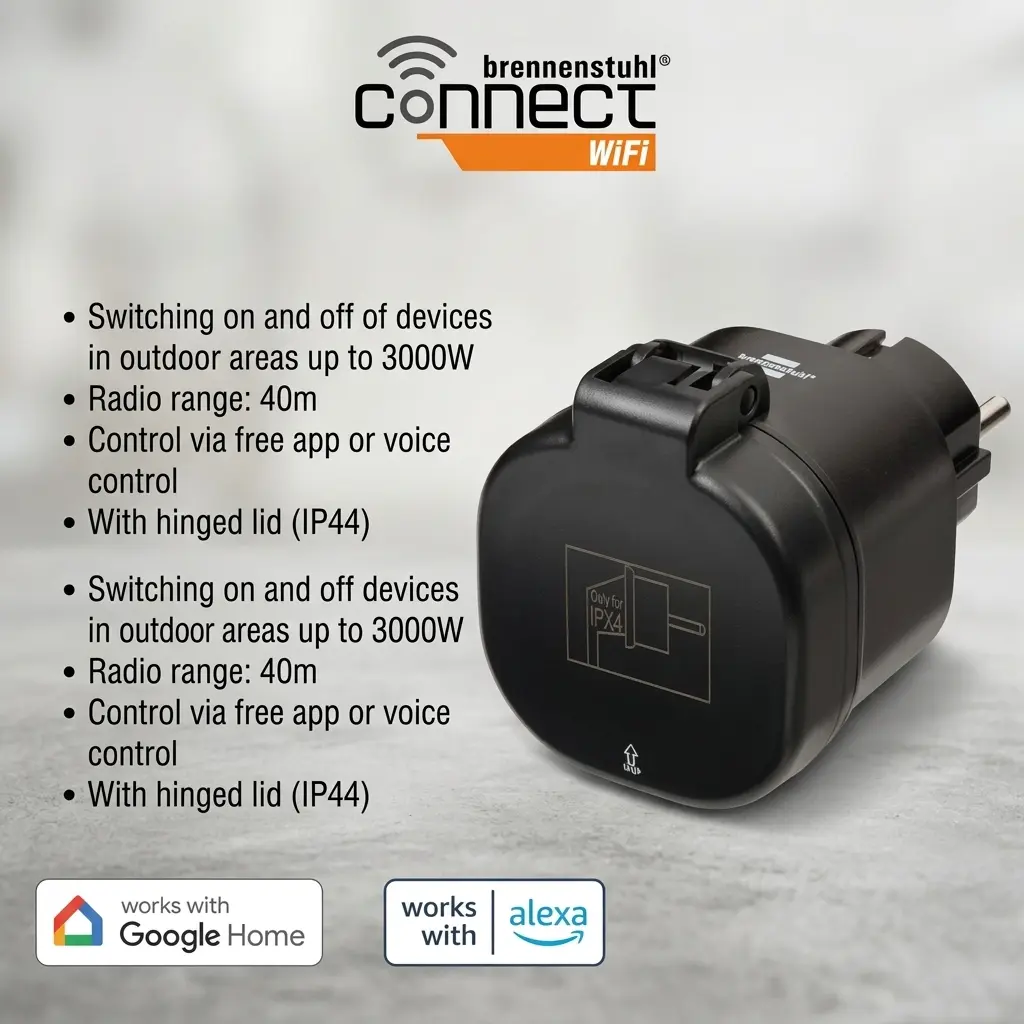 Brennenstuhl Connect WA 3000 Smart Outdoor Wi-Fi Socket - IP44 Waterproof 2
