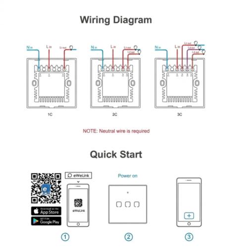 SONOFF T2UK1C-TX 1-Gang Smart WiFi Touch Wall Switch - White