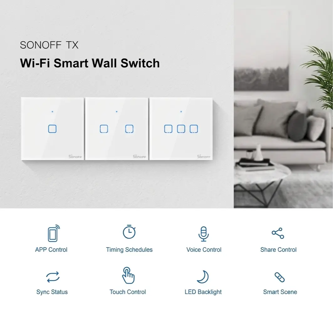 SONOFF T2UK1C-TX 1-Gang Smart WiFi Touch Wall Switch - White 2