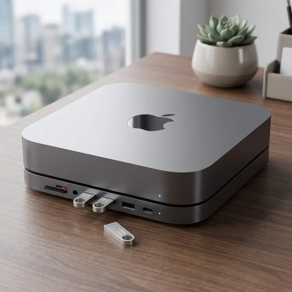 Satechi Type-C Aluminum Stand & Hub with USB-C Data, Micro/SD Card Readers, USB 3.0 & Audio Jack for Mac Mini M2/M1 (Space Gray)