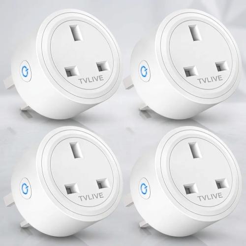 TVLIVE Smart WiFi Plug 4-Pack with Energy Monitoring & Voice Control (Type G)