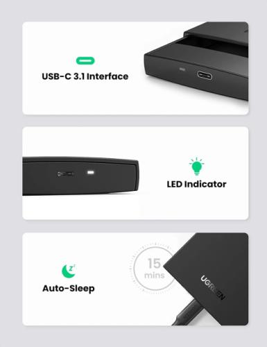 UGREEN USB-C 2.5 Inch SATA Hard Drive Enclosure - 6Gbps UASP Supported 80556