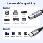 UGREEN USB-C to USB-B Printer Cable - 0.9M Nylon Braided MIDI & Data Sync Cord 80805