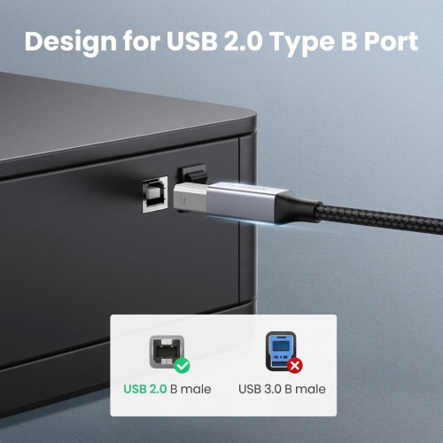UGREEN USB-C to USB-B Printer Cable - 0.9M Nylon Braided MIDI & Data Sync Cord 80805