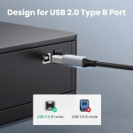 UGREEN USB-C to USB-B Printer Cable - 0.9M Nylon Braided MIDI & Data Sync Cord 80805