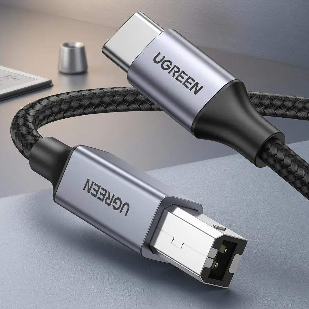 UGREEN USB-C to USB-B Printer Cable - 0.9M Nylon Braided MIDI & Data Sync Cord 80805