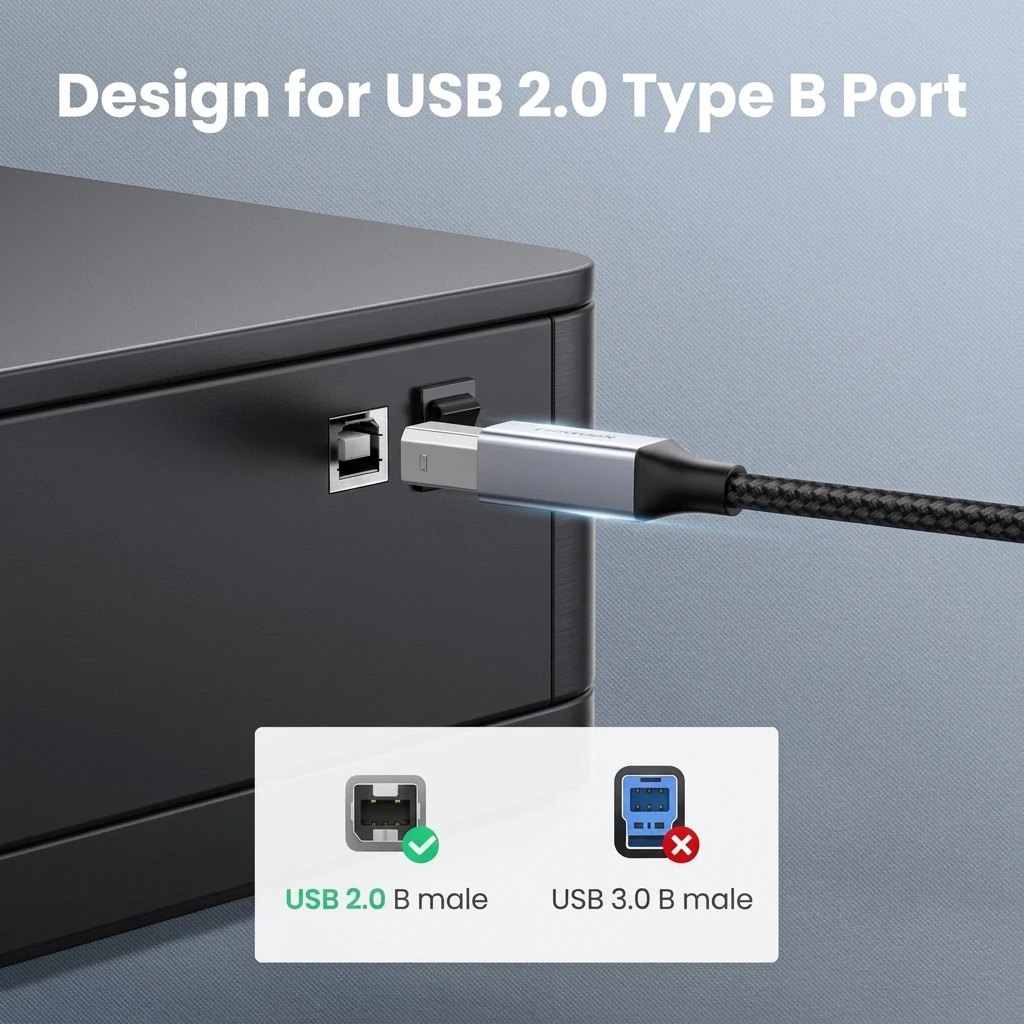 UGREEN USB-C to USB-B Printer Cable - 0.9M Nylon Braided MIDI & Data Sync Cord 80805 6