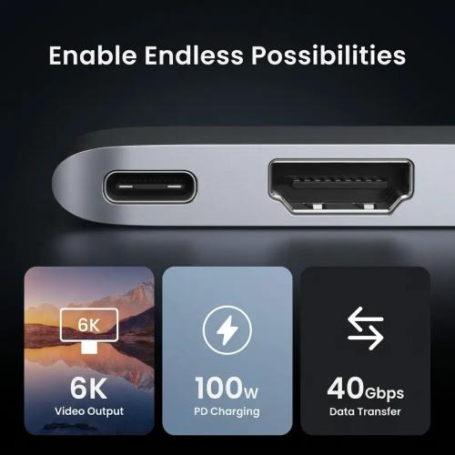UGREEN 6-in-2 USB-C Hub Adapter for MacBook Pro & Air with 4K HDMI, Thunderbolt 3, and SD/TF Card Reader 80856