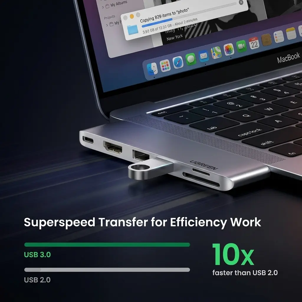 UGREEN 6-in-2 USB-C Hub Adapter for MacBook Pro & Air with 4K HDMI, Thunderbolt 3, and SD/TF Card Reader 80856 5
