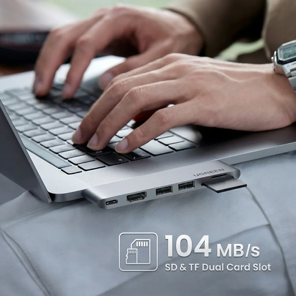 UGREEN 6-in-2 USB-C Hub Adapter for MacBook Pro & Air with 4K HDMI, Thunderbolt 3, and SD/TF Card Reader 80856 6