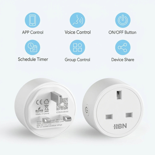 HBN Smart WiFi Plug Socket - 13A Power Outlet with Timer, Alexa & Google Home Compatible (2 Pack)