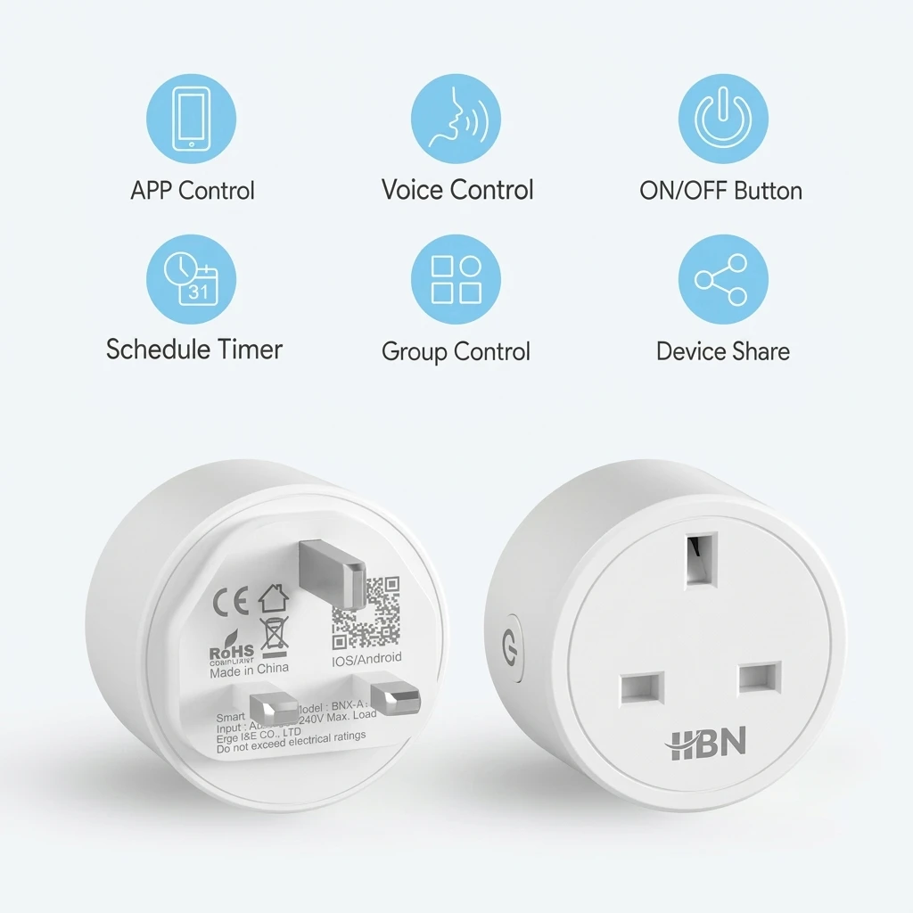 HBN Smart WiFi Plug Socket - 13A Power Outlet with Timer, Alexa & Google Home Compatible (2 Pack) 4