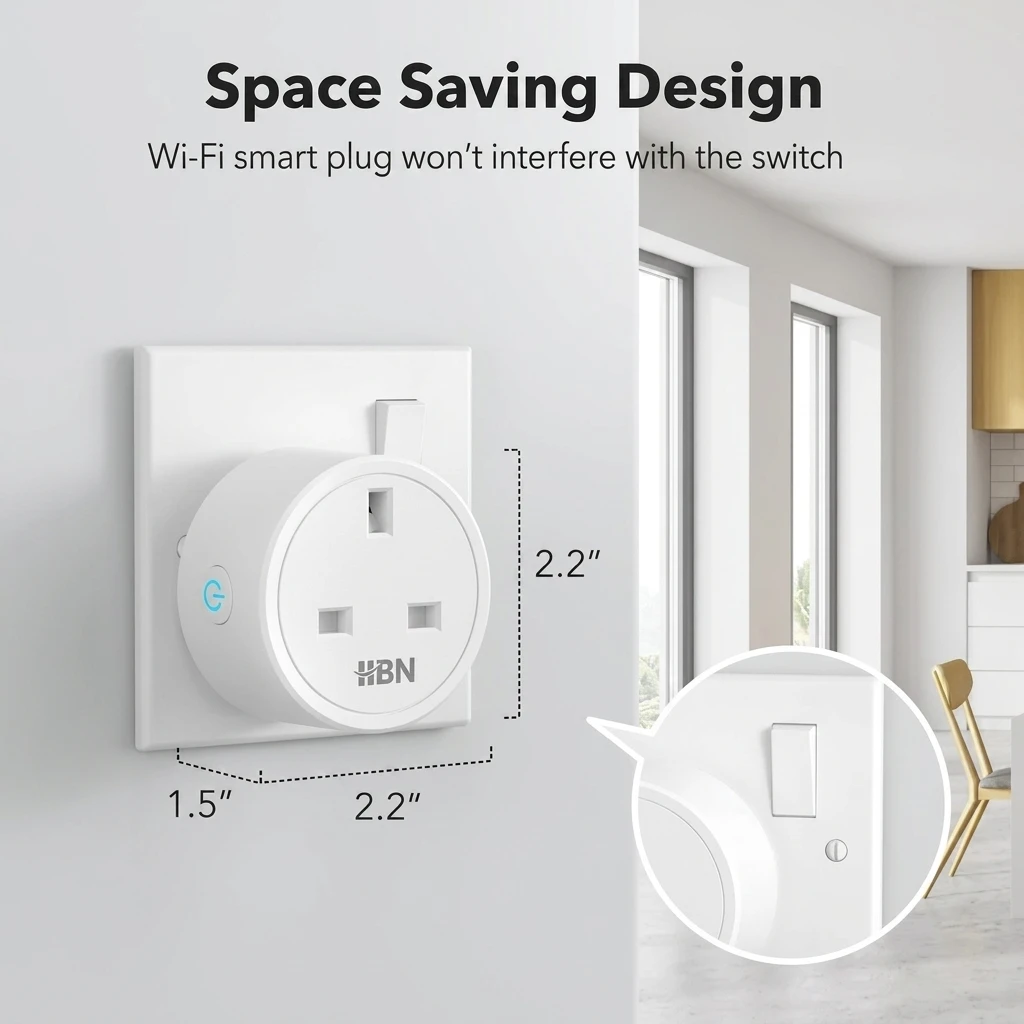HBN Smart WiFi Plug Socket - 13A Energy Monitoring Timer with Alexa & Google Home Compatibility 2
