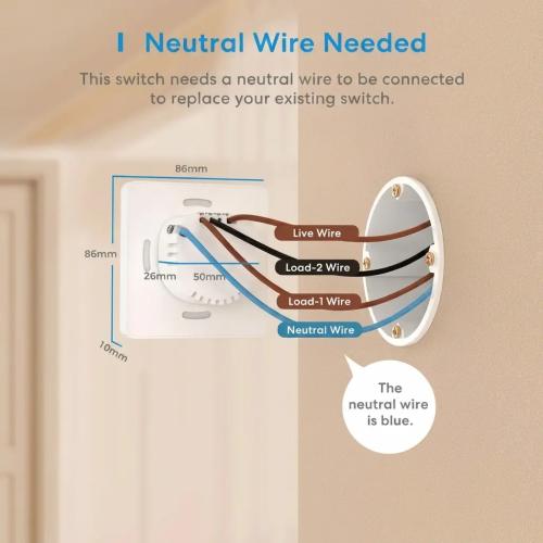 Meross Smart Wi-Fi Wall Switch, 2-Way, Voice & Remote Control, Apple HomeKit/Alexa/Google Home Compatible