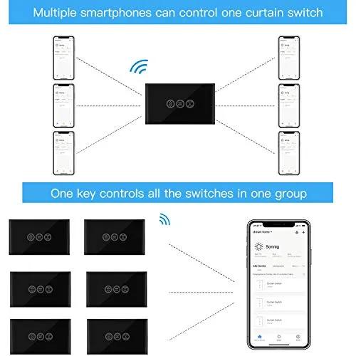 LoraTap WiFi Smart Touch Curtain Switch for Roller Blinds & Shutters - Black