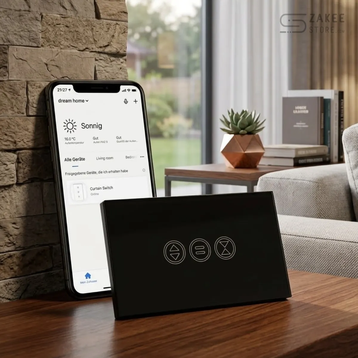 LoraTap WiFi Smart Touch Curtain Switch for Roller Blinds & Shutters - Black