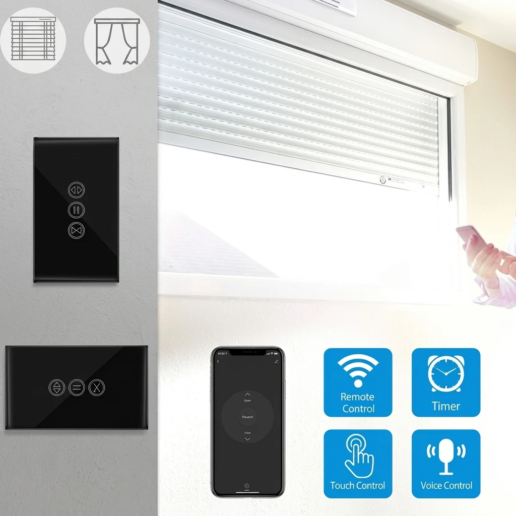 LoraTap WiFi Smart Touch Curtain Switch for Roller Blinds & Shutters - Black 2