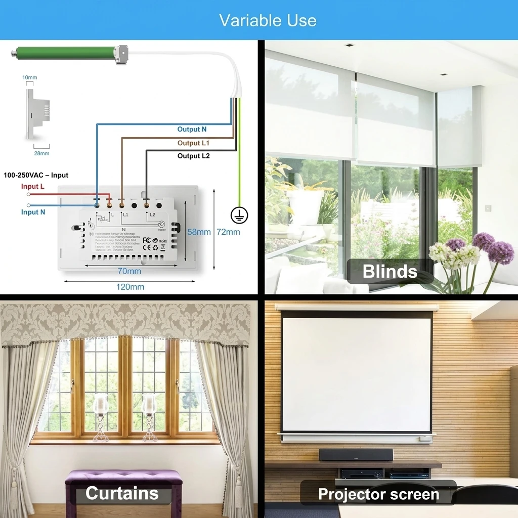 LoraTap WiFi Smart Touch Curtain Switch for Roller Blinds & Shutters - Black 6