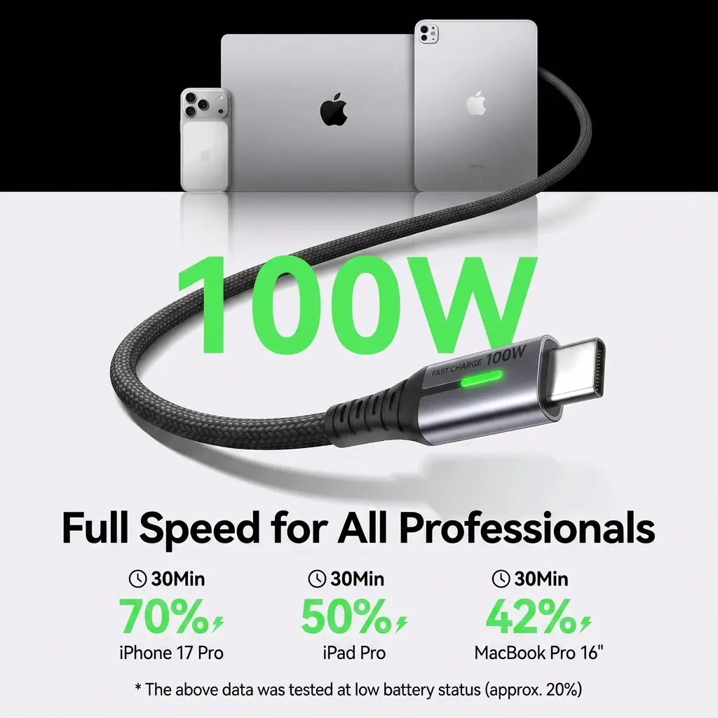 INIU 100W 2 Meter Fast Charging Short USB-C to USB-C Cable (2-Pack, 2m) 3