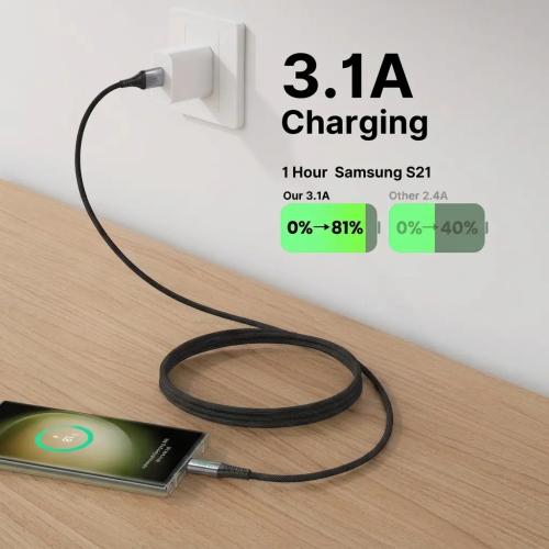 INIU USB-C Fast Charger Cable 3-Pack (0.5m + 2m + 2m) USB-A to Type-C Braided Cord