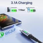INIU USB-C Fast Charger Cable 3-Pack (0.5m + 2m + 2m) USB-A to Type-C Braided Cord
