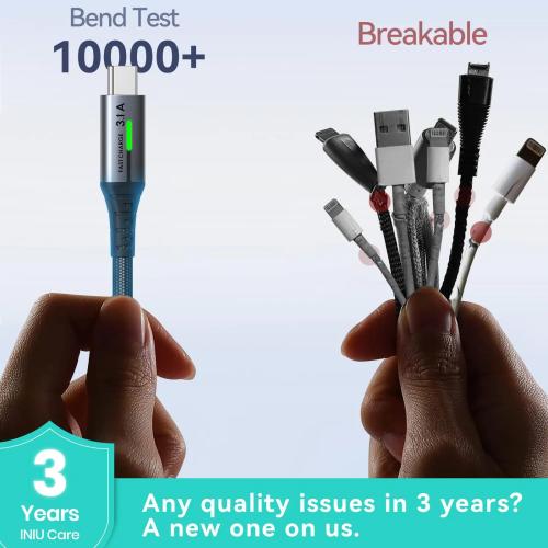 INIU USB-C Fast Charger Cable 3-Pack (0.5m + 2m + 2m) USB-A to Type-C Braided Cord