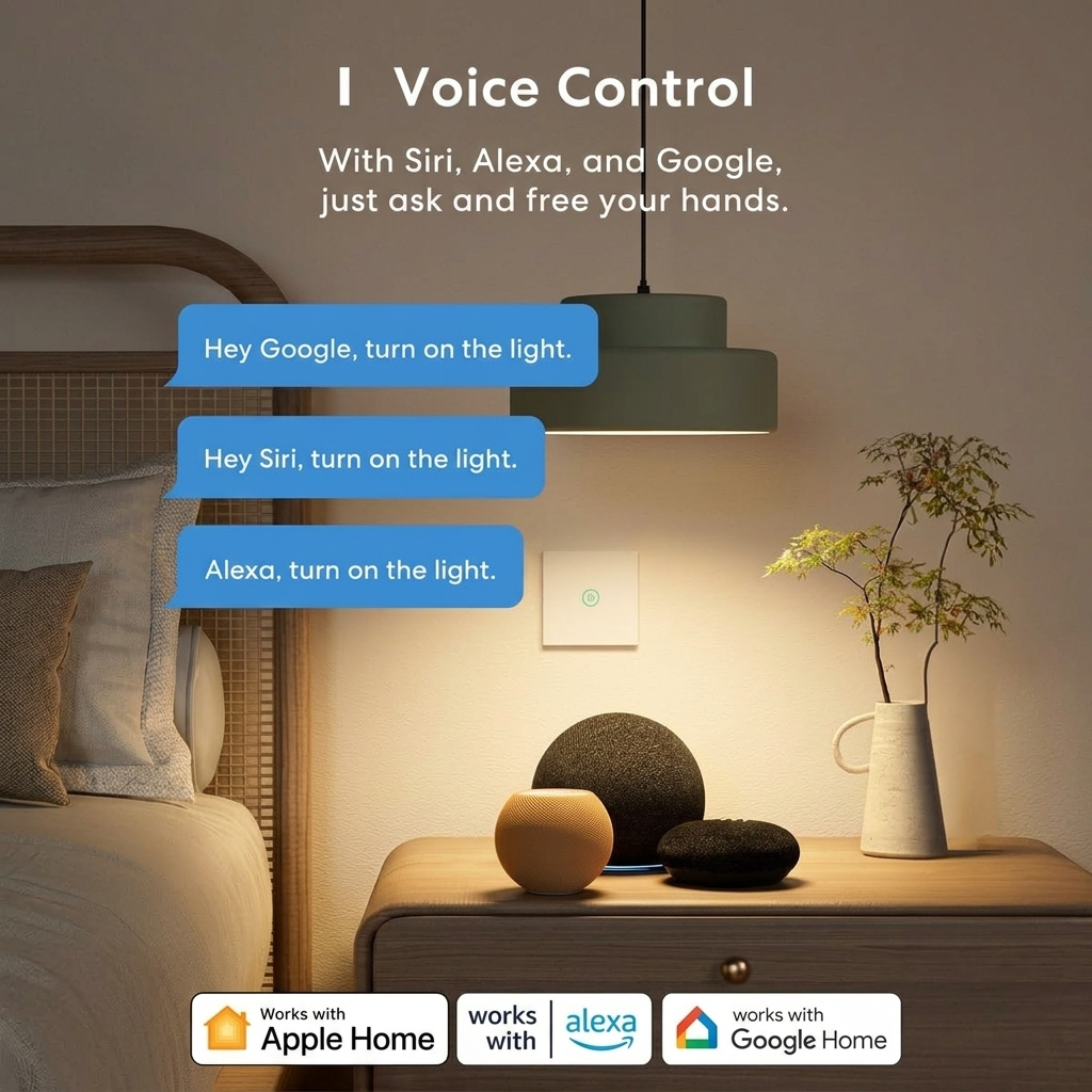 Meross Smart Wi-Fi Touch Light Switch, 1-Way Single Pole, Apple HomeKit & Alexa Compatible, White 3