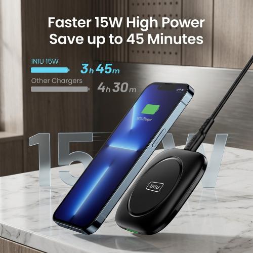 INIU 15W Qi-Certified Fast Wireless Charging Pad with Auto-Adaptive LED