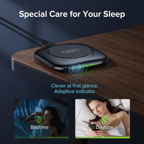 INIU 15W Qi-Certified Fast Wireless Charging Pad with Auto-Adaptive LED