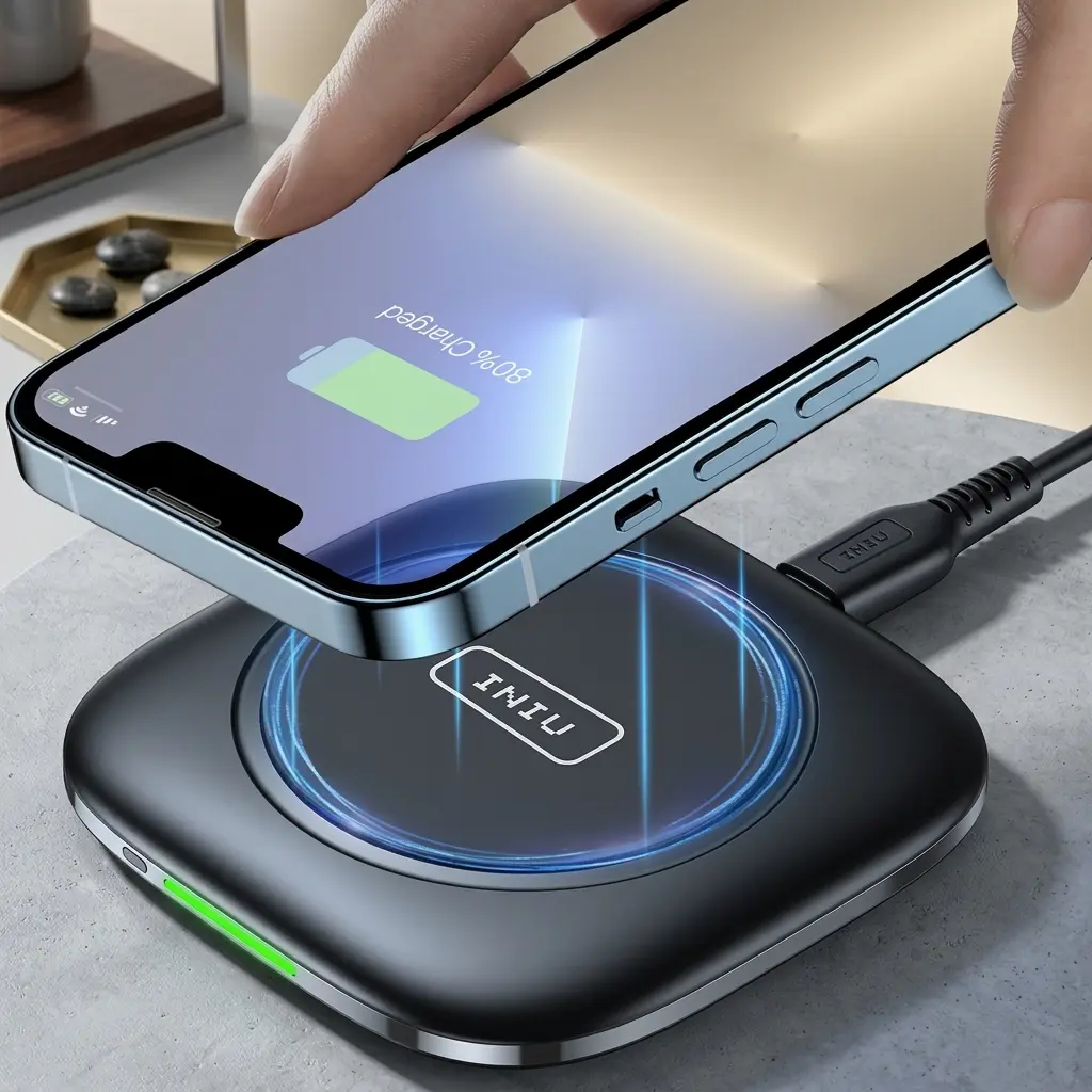 INIU 15W Qi-Certified Fast Wireless Charging Pad with Auto-Adaptive LED
