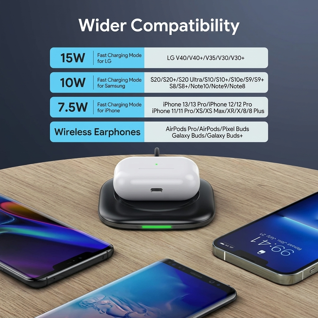 INIU 15W Qi-Certified Fast Wireless Charging Pad with Auto-Adaptive LED 5