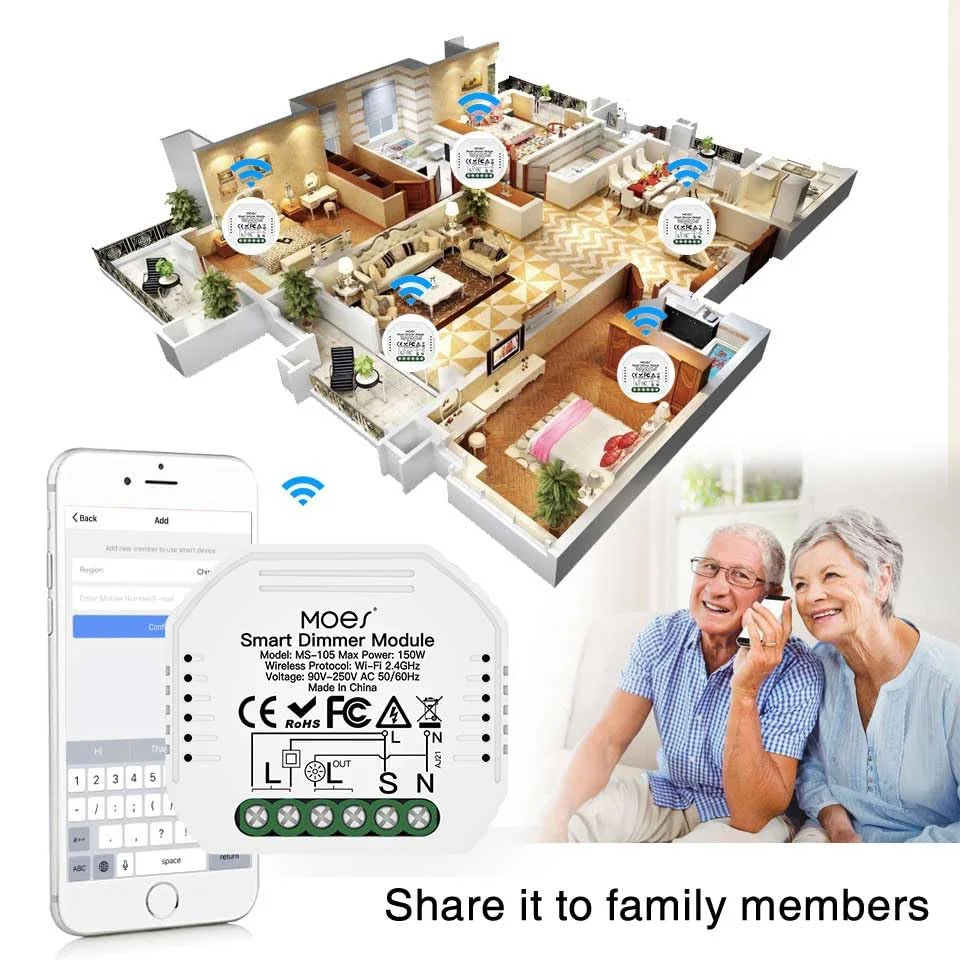 MOES Tuya WiFi Smart LED Dimmer Switch Module 1 Gang 2