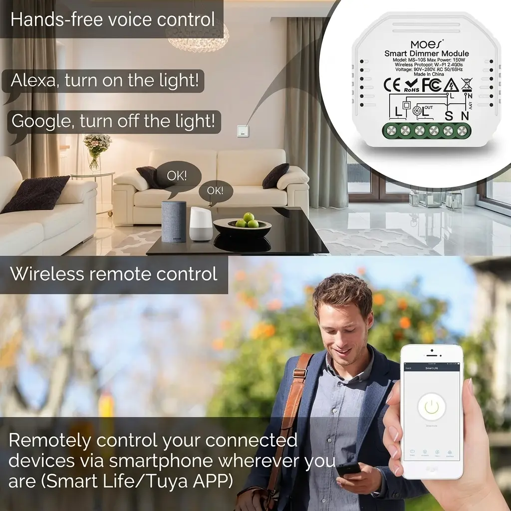 MOES Tuya WiFi Smart LED Dimmer Switch Module 1 Gang 6