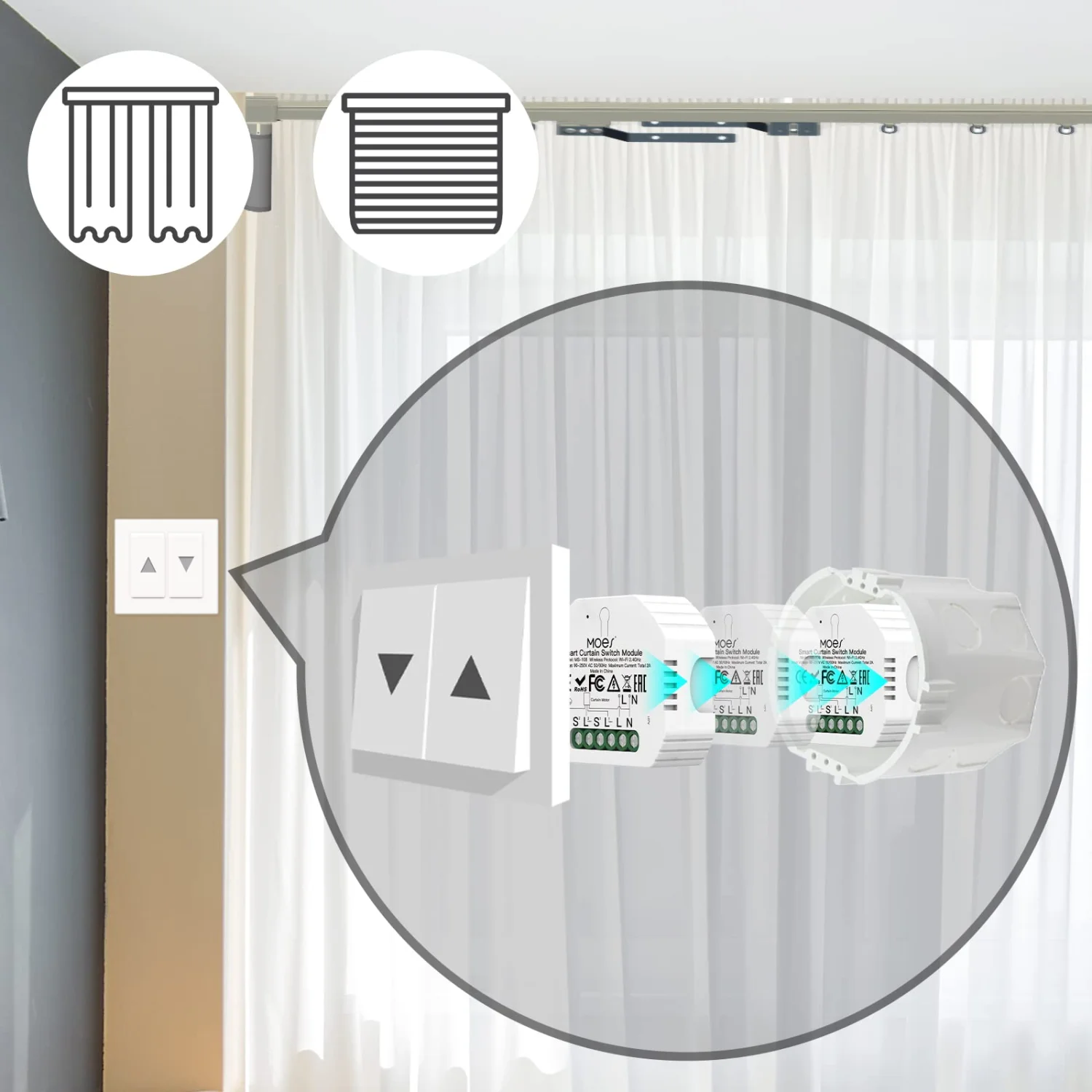 MOES WiFi Mini DIY Smart Curtain Switch Module for Electric Motorised Roller Blinds and Shutters 5