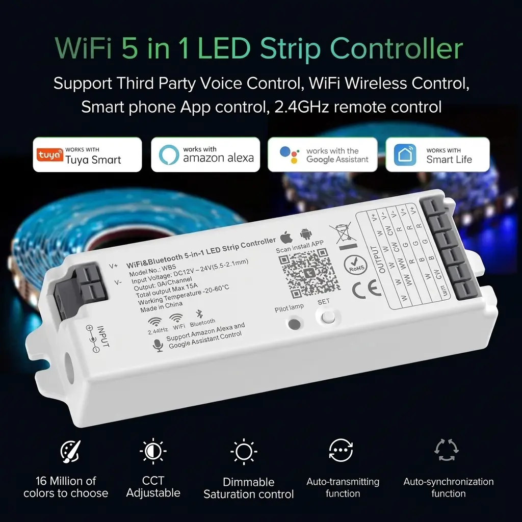 BTF-LIGHTING WB5 5-in-1 Smart WiFi LED Controller for RGB/CCT/Dimming Strips 3