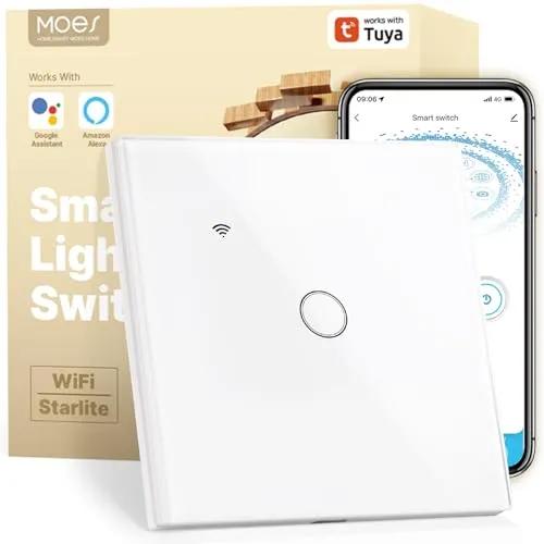 MOES 1-Gang WiFi Smart Touch Wall Switch - No Neutral Required