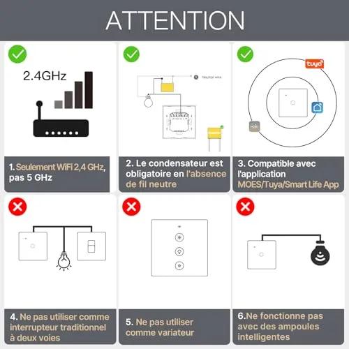 MOES 1-Gang WiFi Smart Touch Wall Switch - No Neutral Required
