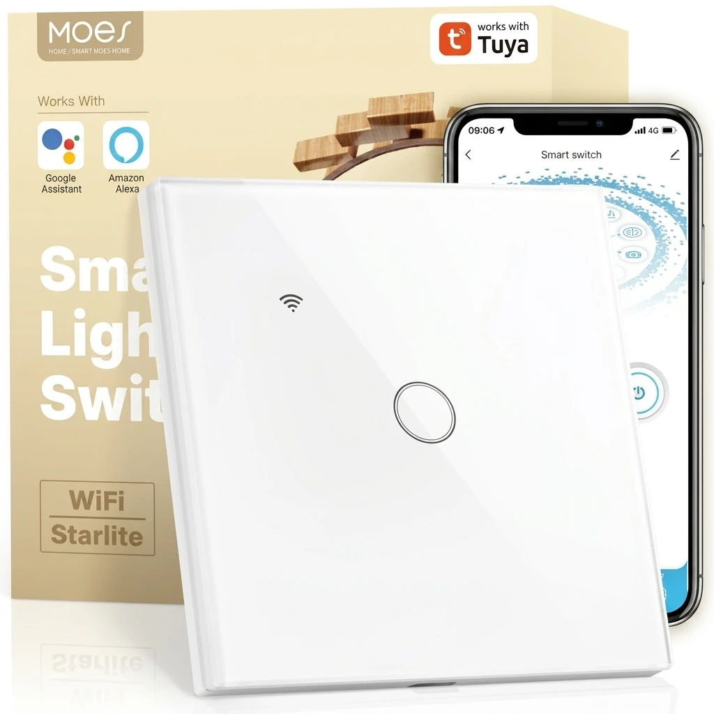 MOES 1-Gang WiFi Smart Touch Wall Switch - No Neutral Required 2