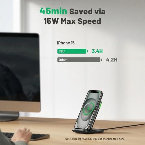 INIU 15W Fast Wireless Charging Stand with Adaptive LED and TempGuard