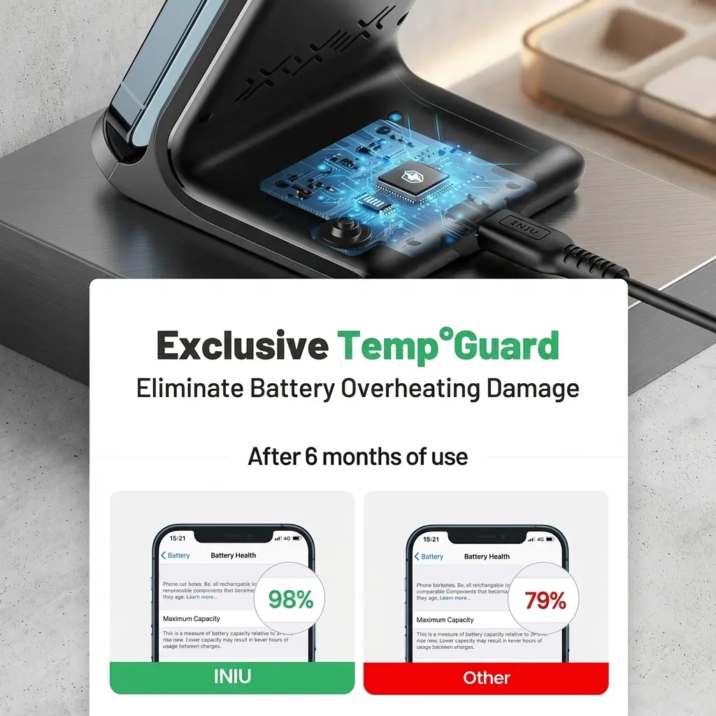 INIU 15W Fast Wireless Charging Stand with Adaptive LED and TempGuard 6