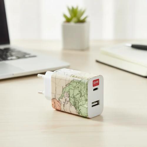 Plug & Charge USB & USB-C Wall Charger with Map Design