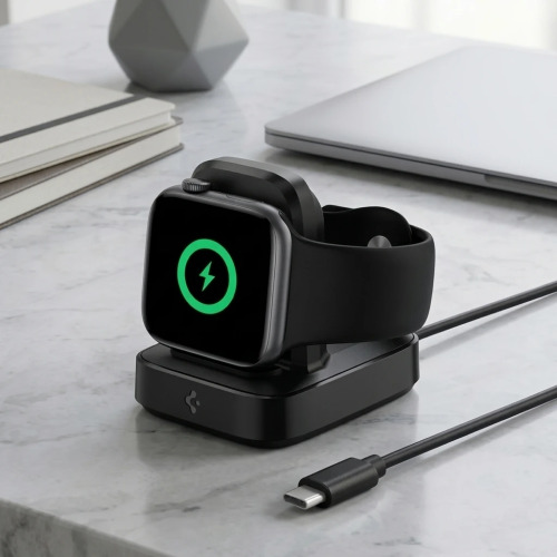 Spigen ArcField MFi Certified Charging Stand for Apple Watch Series & Ultra (Built-in 6.6ft USB-C Cable) PF2002